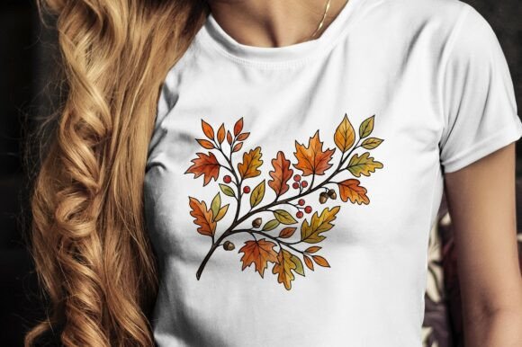 Autumn Leaves and Berries on Branch