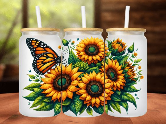 Discover the Sunflower Monarch 16oz Tumbler Wrap PNG for Custom Projects