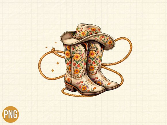 Floral Cowgirl Boots Hat Western PNG: A Versatile Design for Creative Projects