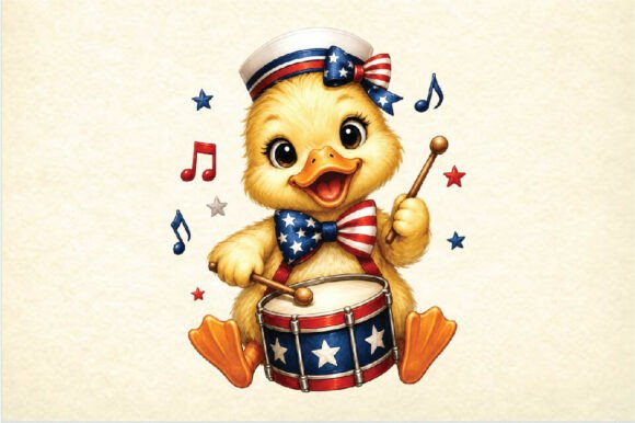 Patriotic Duckling Drum Clipart