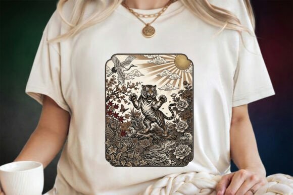 Retro Vintage Botanical Tiger Shirt PNG