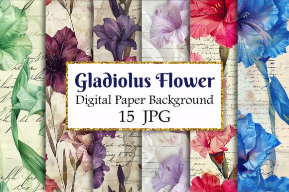 Vintage Gladiolus Flower Digital Paper