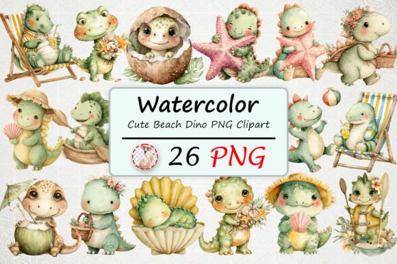 Watercolor Cute Beach Dino PNG Clipart: A Creative Resource for Designers and Enthusiasts