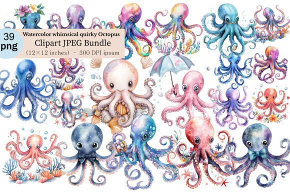 Watercolor Whimsical Quirky Octopus Clip – A Versatile Digital Design for Artists and Crafters