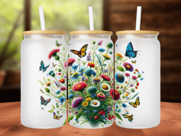 Wildflower Butterfly 16oz Tumbler Wrap Design